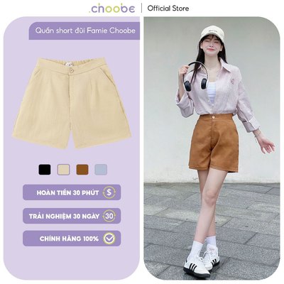 Quần đùi nữ Choobe vải đũi xước thoáng mát quần short cạp chun sau có túi mềm mịn freesize QS01