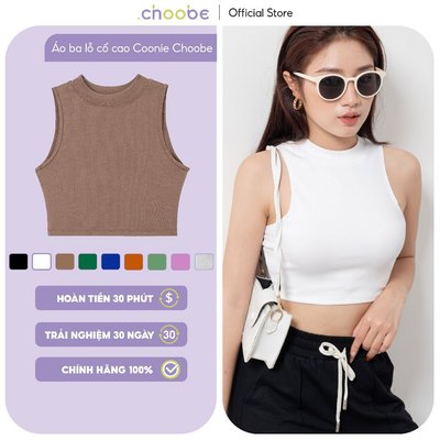 Áo croptop Choobe ba lỗ nữ cổ cao cotton sát nách không tay ôm body tank top vải thun co giãn A56