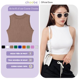 Áo croptop Choobe ba lỗ nữ cổ cao cotton sát nách không tay kiểu ôm body tank top vải thun co giãn tốt A56