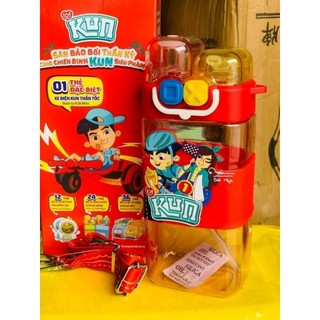 Bình nước Kun đa năng - bình nước 2 ngăn 550ml hoạt hình Kun có ống nước đàn hồi