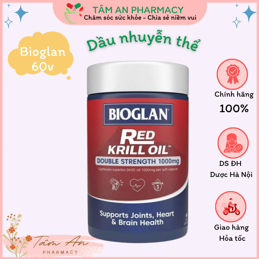 Dầu nhuyễn thể (Omega 3 nhuyễn thể) Bioglan Red Krill Oil 1000mg 60 viên