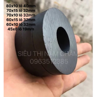 Nam châm ferrite 60x15 lỗ 32mm . nam châm 60x10 lỗ 32mm nam châm đen. nam châm ferrite có lỗ nhiều kích thước