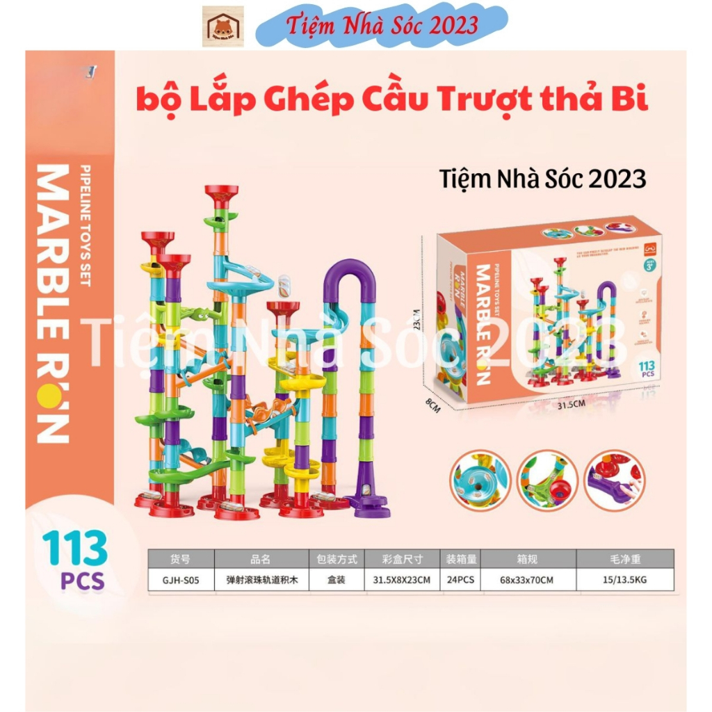 Đồ Chơi Lắp Ráp Cầu Trượt Thả Bi Marble Run 113 Chi Tiết Kiểu Dáng Đường Ống Tròn.Tiệm Nhà Sóc