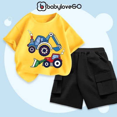 Bộ đồ bé trai BabyloveGO mẫu mới 2026 bộ áo thun quần kaki cho bé mềm mịn thoáng mát in hình độc đáo