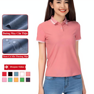 Áo Polo Nữ Ngắn Tay Madela Phong Cách Cơ Bản Vải Mềm Min, Áo Thun Polo Nữ Tay Ngắn Chuẩn Hàng Xuất