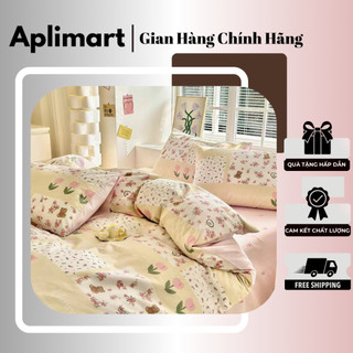 Chăn Ga Gối Cotton Living Hàng Nhập Khẩu Cao Cấp 4 Món Lá Xanh Nền Trắng, Vải Mềm Mịn, Cực Đẹp