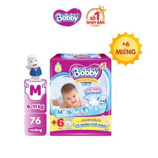 Tã dán Bobby S80/M76/L68/XL62/XXL56 mới- Lõi nén cotton-soft 3mm