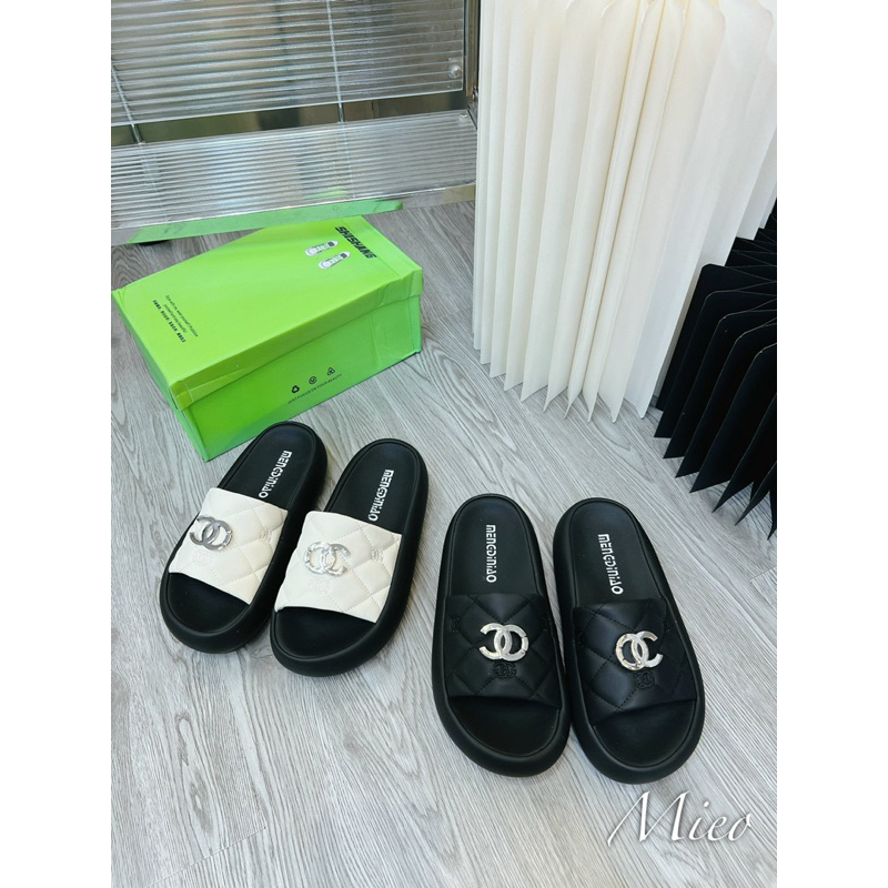 Dép lê bánh mì trần chỉ đính khuy cn fullbox