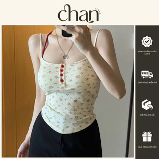 Áo kiểu hai dây hoạ tiết có mút ngực nút cài phong cách coquette M252