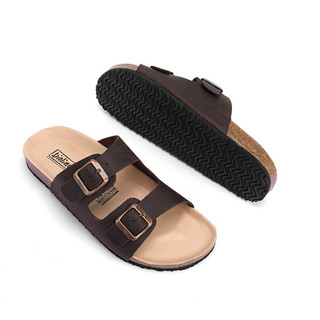 [DA BÒ THẬT] Dép đế trấu da bò thật nguyên tấm Unisex quai ngang 2 khóa chính hãng BIOLINE D01