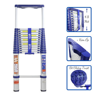 Thang nhôm rút gấp gọn nikawa 5.4m, 5m, 4.8m, 4.4m, 3.8m thang rút đơn điện lực, viễn thông, camera