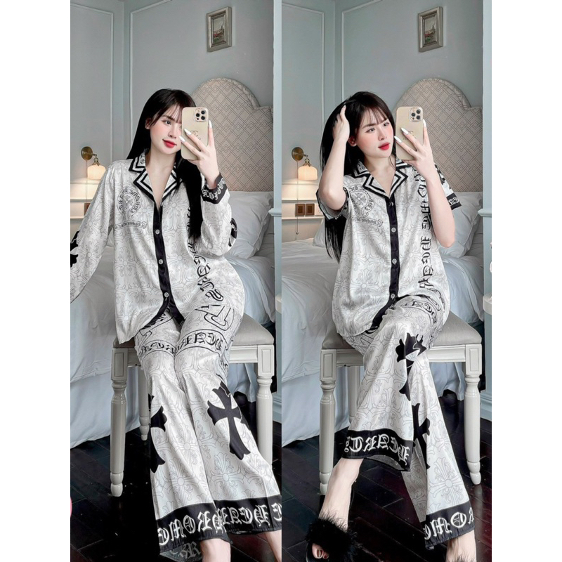 Đồ bộ- set ngủ mặc nhà pijama Cham ghi lụa xước mát