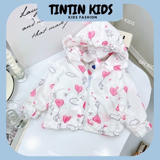  Áo khoác gió cho bé gái, họa tiết hoạt hình dễ thương, áo khoác cho bé 7-18kg