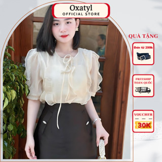 Áo sơ mi nữ bánh bèo chất tơ xốp tay cộc 2 A63 thời trang công sở Oxatyl