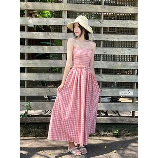 Đầm nữ cúp ngực - Đầm maxi caro dáng dài nhiennhienvintage BD47