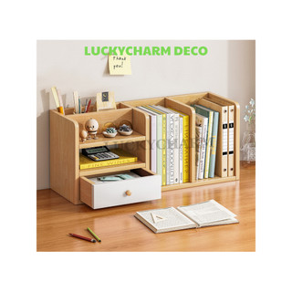 Kệ giá sách mini có ngăn kéo gỗ MDF cao cấp decor để bàn học, làm việc thương hiệu đựng đồ sách vở  LUCKYCHARM - D27