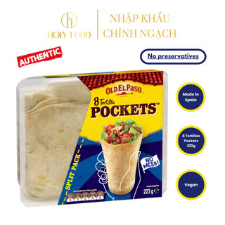 TÚI 8 VỎ BÁNH TORTILLA POCKETS  - 8 PACK TORTILLAS POCKETS OLD EL PASO CHÂU ÂU - 223G
