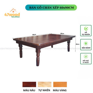 Bàn trà chân tiện 60x90cm Gỗ cao su chân xếp gọn