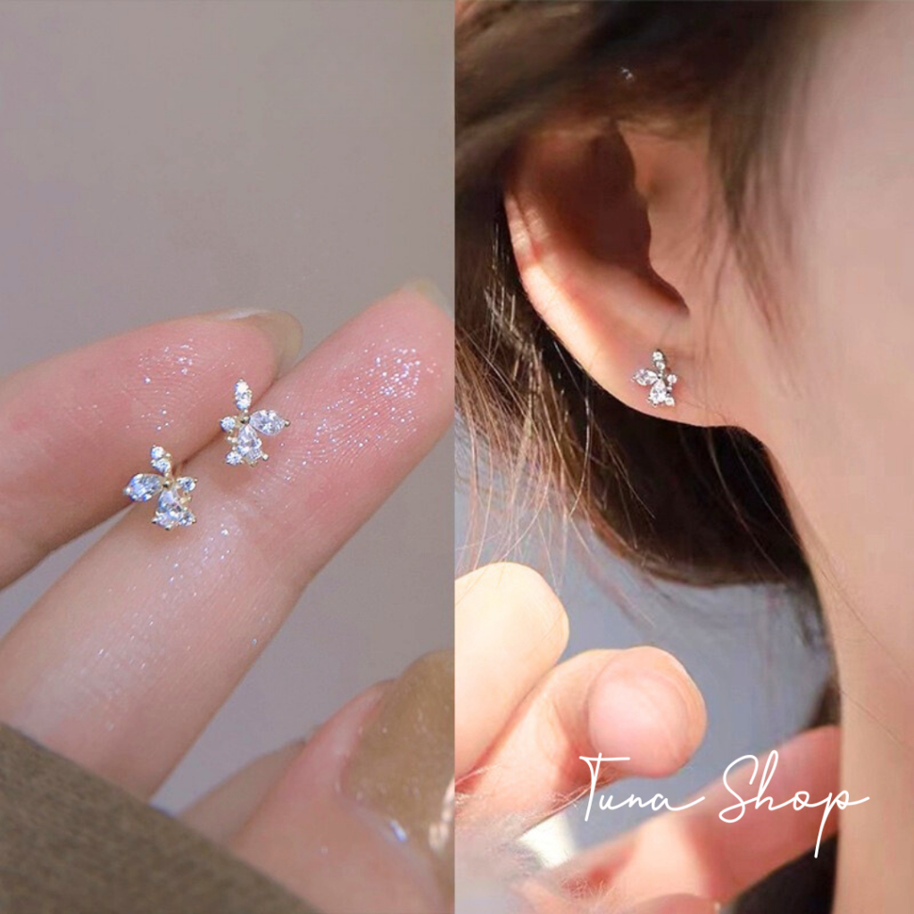  Khuyên tai Bạc nữ hồ điệp đính đá TUNA SILVER Hoa tai bạc Butterfly gắn đá hình cánh bướm Trang sức bạc cao cấp 