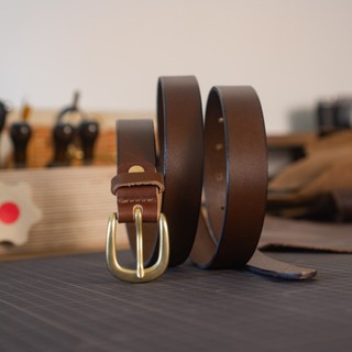 Thắt lưng BS6N bản nhỏ da bò 2.5cm mặt đồng tròn cổ điển, da bò nguyên miếng Manuk Leather
