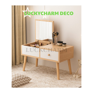 Bàn phấn trang điểm mini ngồi bệt có gương và ngăn kéo đựng mỹ phẩm bằng gỗ phủ melamin decor cao cấp LUCKYCHARM - D14