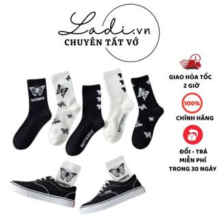 Tất vớ nữ ladi - tất cao cổ nữ thêu hoạ biết butterfly mẫu t97