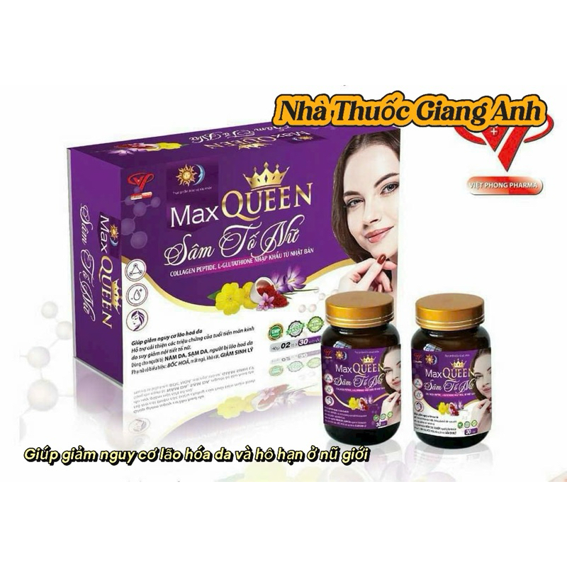 Max Queen Sâm Tố Nữ Collagen Hỗ trợ lão hóa da cho phái nữ hộp 2lọ x30viên