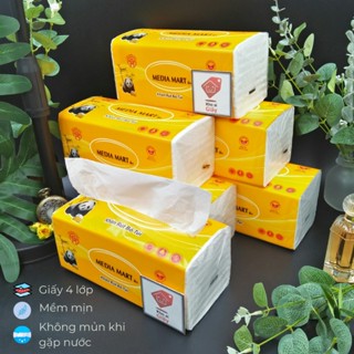 Combo 6 bịch khăn giấy rút Media Mart 300 tờ/3 lớp gấu trúc siêu dai mềm mịn - Giấy rút trắng loại 1 bịch lớn