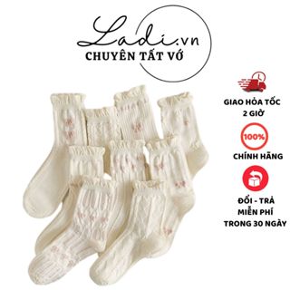 Tất Vớ Nữ LADI - Tất cao cổ dệt kim phối nơ tông trắng trẻ trung năng động MÃ T98