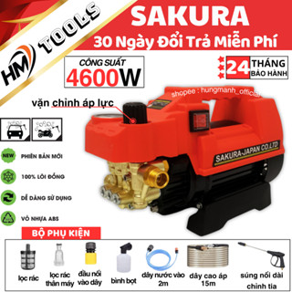 Máy rửa xe áp lực cao SAKURA 4600W - Áp lực cao - Có chỉnh áp - Máy xịt rửa xe gia đình tặng kèm bình tạo bọt tuyết