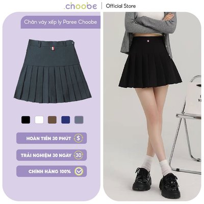 Chân váy xếp ly nữ Paree Choobe kiểu lưng cao ôm eo dáng thiểu thư xoè ngắn có lớp lót CV45