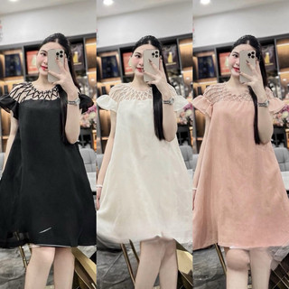 Váy xuông [ NH Clothing chính hãng ] cổ ngọc đính đá babydoll hai lớp