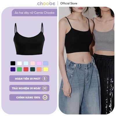 Áo hai dây nữ Camie Choobe dáng ôm không đệm vải thun gân tăm mềm co giãn tốt freesize A23