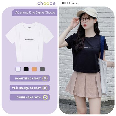 Áo phông nữ Choobe dáng lửng in chữ cổ tròn cotton form suông cộc tay co giãn thun thoáng mát A52