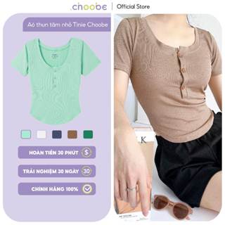 Áo phông nữ Choobe vải thun tăm đuôi tôm vạt bầu ôm body có khuy cài trước sang chảnh A102