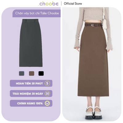 Chân váy dài Choobe cạp cao chun sau co giãn dáng midi bút chì suông xẻ sau cá tính phong cách CV40