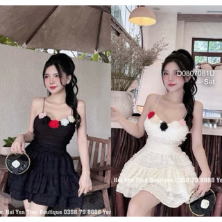 Đầm xòe ren 2 dây đính hoa nổi sang trọng viens store