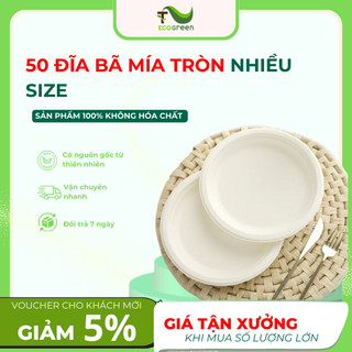 Combo 50 đĩa bã mía tròn nhiều size màu tự nhiên dùng 1 lần cao thân thiện môi trường - t2ecogreen