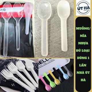 100 muỗng/ thìa nhựa/Nĩa nhựa dùng ăn bánh kem, xôi, yaua, sữa chua, flan