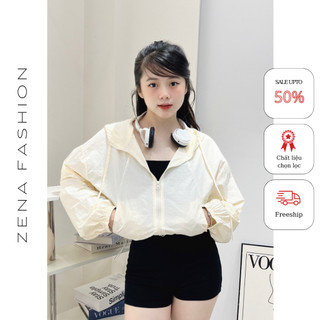 Áo khoác gió nữ crotop có mũ chống nắng ZENA 29861