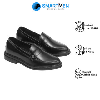 Giày lười da bò tăng chiều cao smartmen glc-88 đen