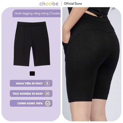 Quần legging nữ Choobe nâng mông lưng cạp cao thun dày dặn đùi ngố lửng ôm body bó tập gym yoga Q33