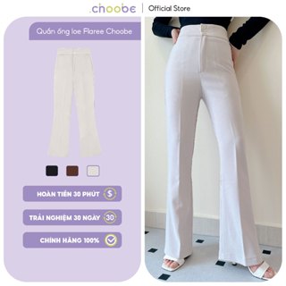 Quần ống loe Flaree Choobe lưng cạp cao 2 cúc baggy vải nữ dài suông loe culottes màu ghi sữa
