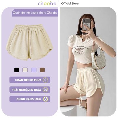 Quần đùi nữ Choobe short cạp cao có dây rút vải cotton ngắn cạp chun xẻ vát thể thao lưng thun QS21