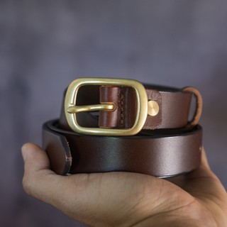 Thắt lưng BS1N bản nhỏ da bò 2.5cm mặt đồng tròn cổ điển, da bò nguyên miếng Manuk Leather
