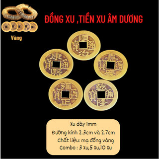 Đồng xu,Tiền xu,Xu âm dương vàng đồng [2.3cm/2.7cm,dày 1mm][Combo 3 Xu],xu gieo kinh dịch,pháp phong thủy