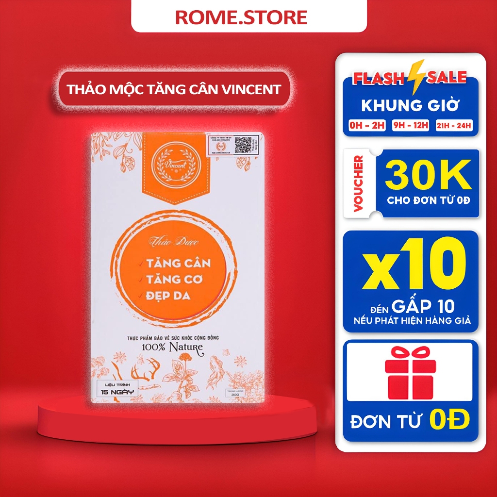 Tăng cân VINCENT liệu trình 15 ngày Chính Hãng hiệu quả an toàn không tích nước cho người gầy