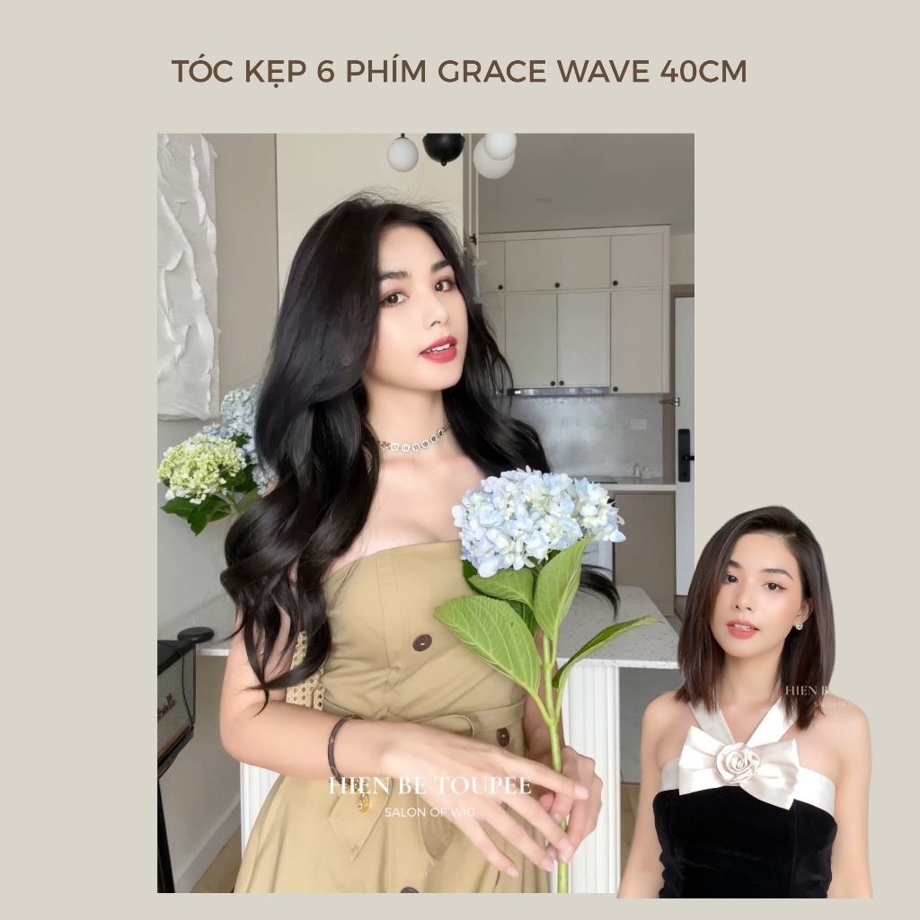 Tóc kẹp 6 phím GRACE sóng 40cm CHÍNH HÃNG TÓC KẸP PHÍM HIEN BE TOUPEE