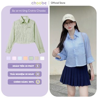 Áo sơ mi nữ Crotrie Choobe croptop kẻ sọc dài tay form dáng lửng khoác ngoài phong cách ulzzang Hàn Quốc ASM02