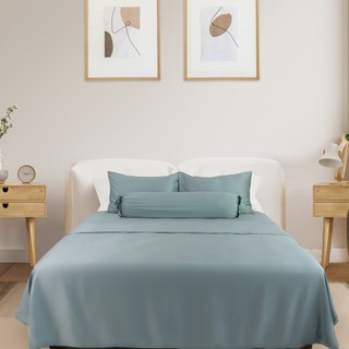 Bộ 5 món ga lụa, áo gối Tencel8 0s Jun Store mềm mát lạnh màu trơn xanh khổng tước không kèm mền